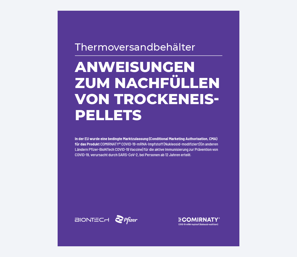 Verkleinerte Abbildung der Titelseite der Broschüre Anweisungen zum Nachfüllen von Trockeneispellets